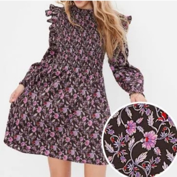 Gap Long Sleeve Smart Mini Floral Dress Size Small - Picture 7 of 10